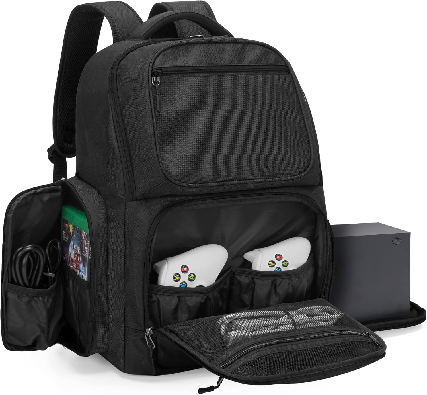 Trunab Sac à Dos de Voyage Compatible avec Xbox Series, Sac de Rangement de Jeu avec Séparateur Intérieur pour Console Xbox X/S, Plusieurs Poches pour Ordinateur Portable 15,6″ , Noir