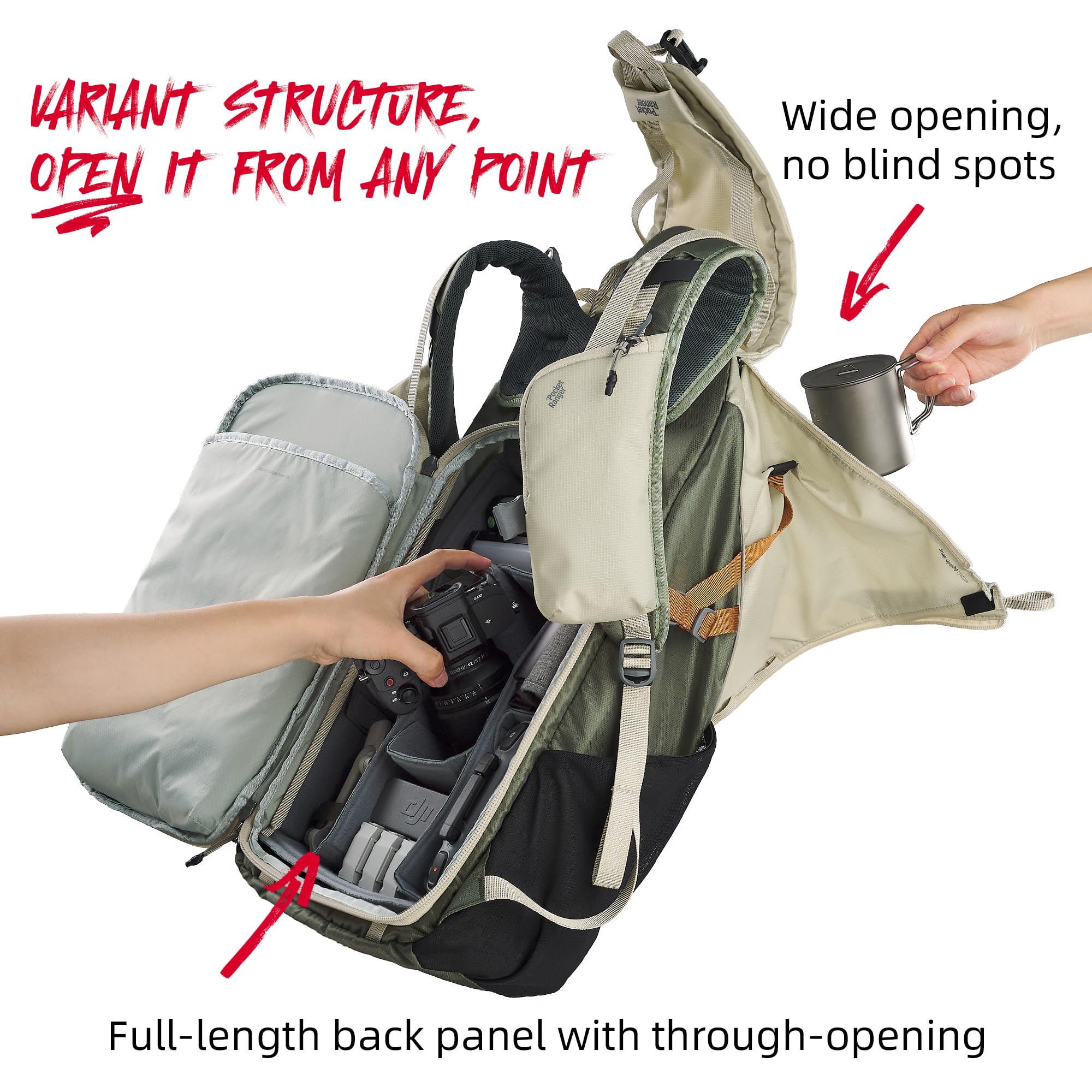 VSGO Pocket Ranger Erweiterbarer 25–33L Kamera- & Outdoor-Rucksack – Leichter Fotorucksack für Wandern, Bergsteigen und Reisen