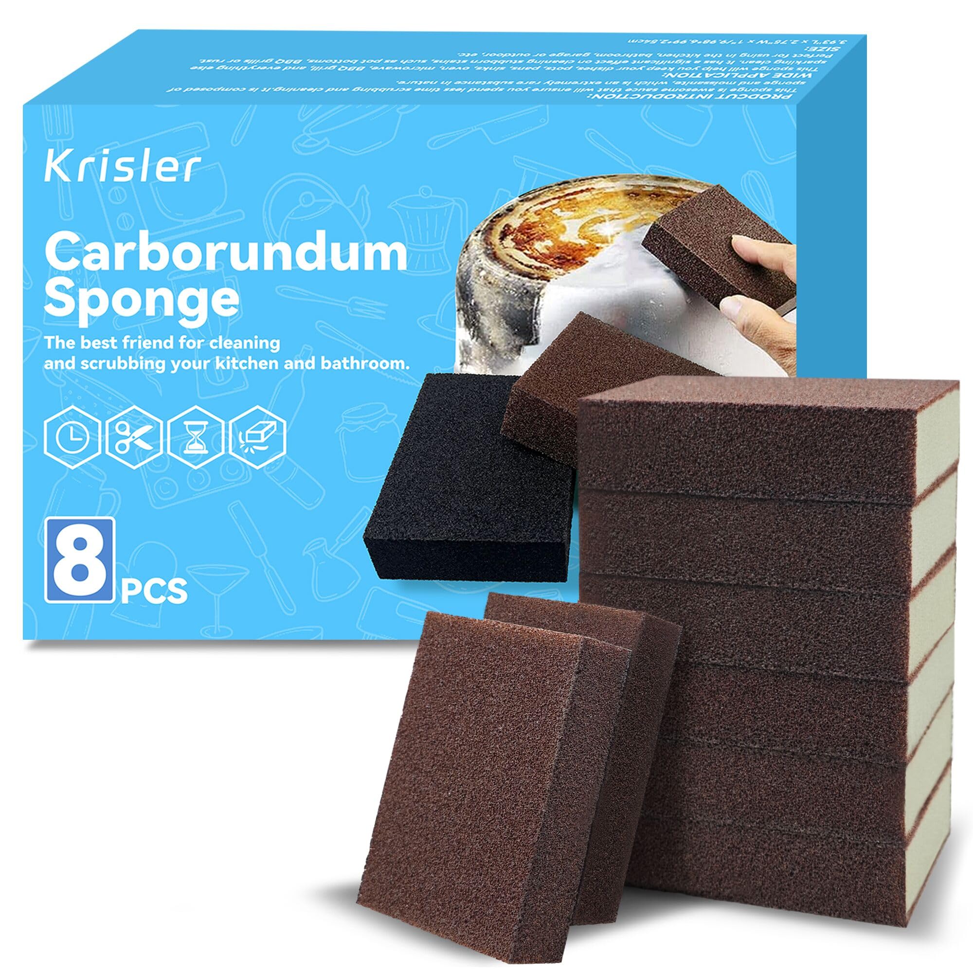Krisler 8pc Carborundum Sponge Nano Emery Sponges Caspian Stone Pot Clean Brush Rust Eraser Grit Scouring Pads Pot Cleaning Pads with Carborundum Washing Kitchen Cleaner Tool(thickness-1inch)