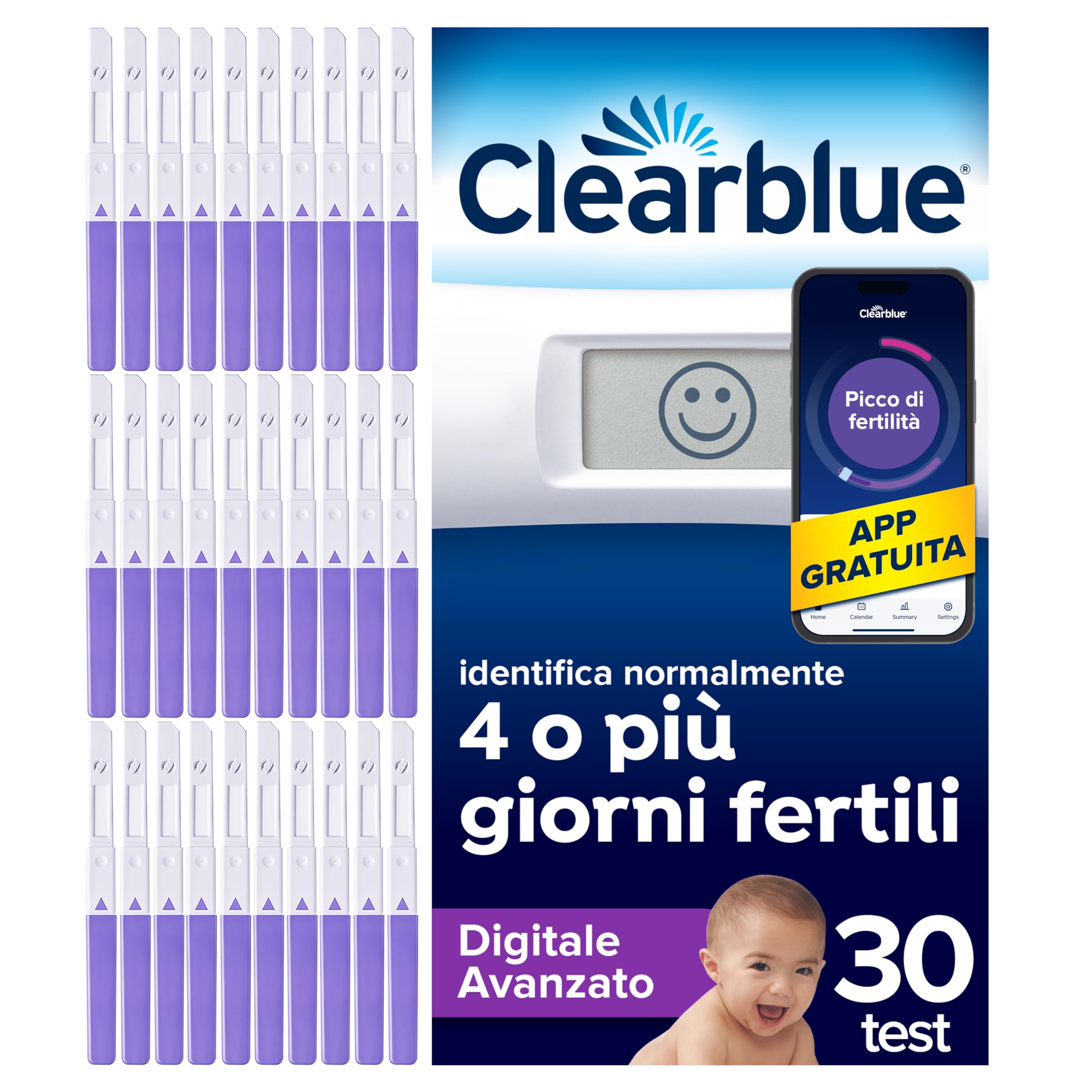 Test di Ovulazione Clearblue Digitale Avanzato. Aumenta le tue possibilità di rimanere incinta, 1 Portastick Digitale e 30 Sticks