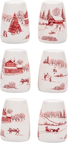 Miniatura 4 de Bico Toile De Jouy Winter Wonderland - Juego de salero y pimentero con soporte, pintado a mano, apto para lavavajillas