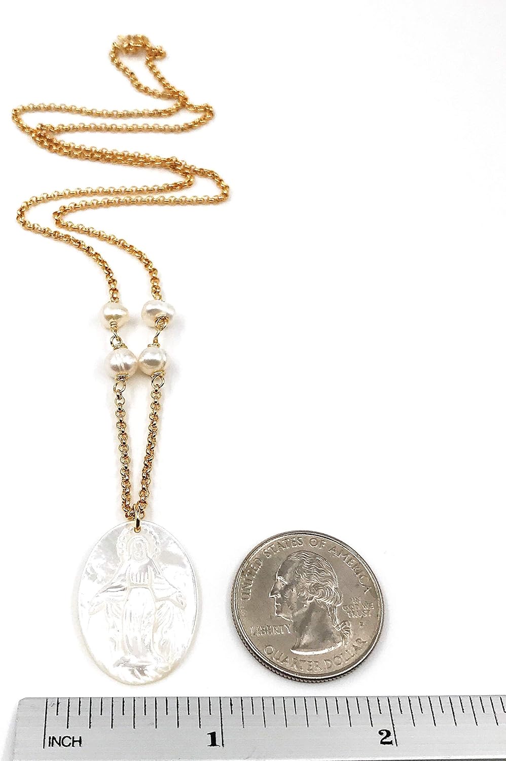 SIFRIMANIA Catholic Religious Necklace with Freshwater Pearls and Mother of Pearl Virgin Mary Pendant - Image 3