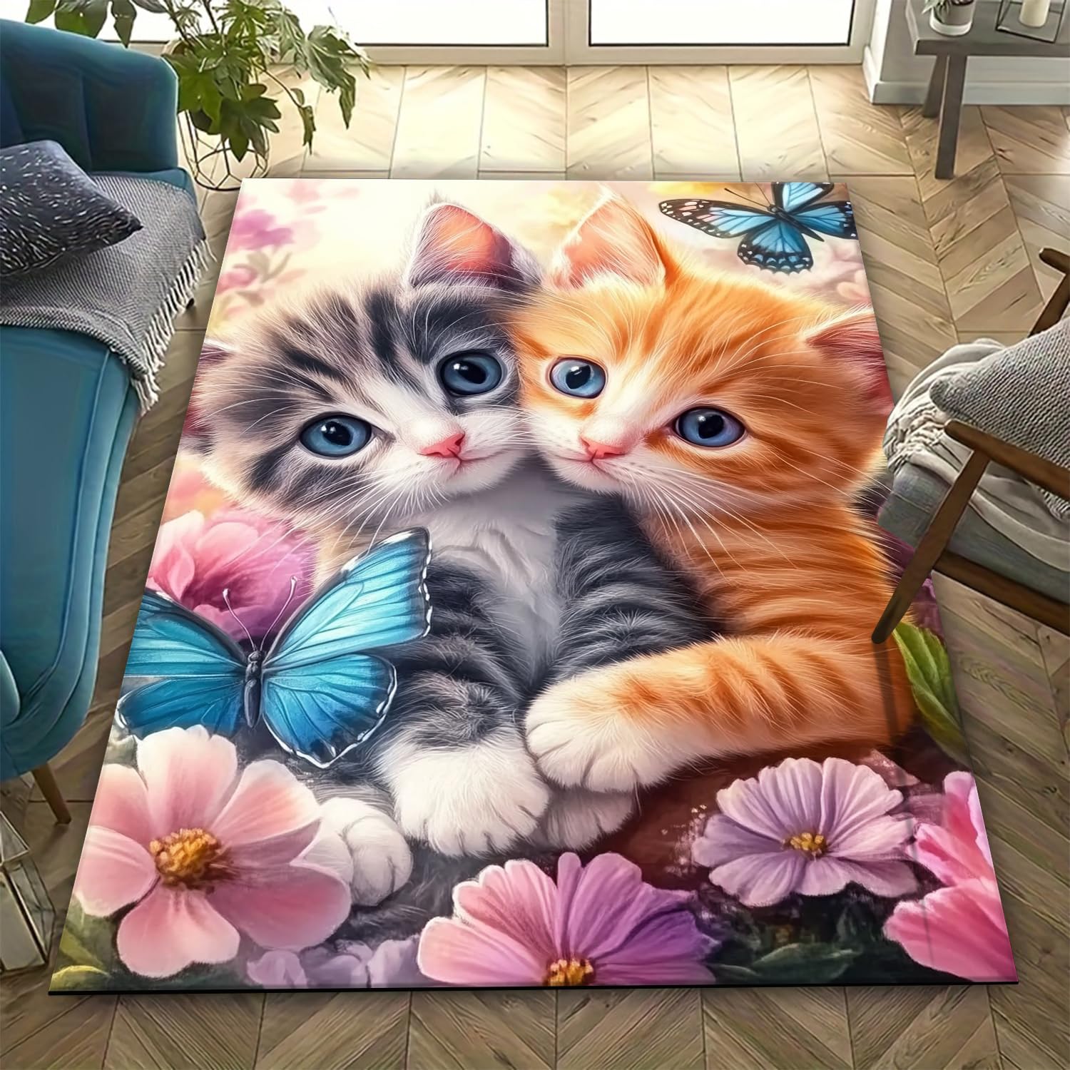 Tapis chat 3D 200x300 cm salon tapis à poils courts doux et antidérapant style moderne