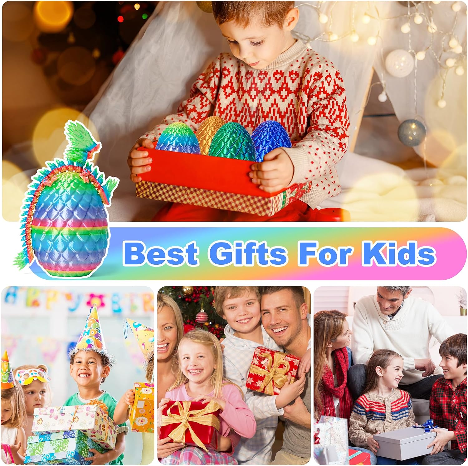 3D Printed Dragon Eggs with Dragon Inside, Easter Mystery Dragon Egg Articulated Crystal Dragon Fidget Toy, Surprise 3D Printed Dragon Egg with Wings Flying Animals Toy Easter Basket Stuffers 4PCS(A)