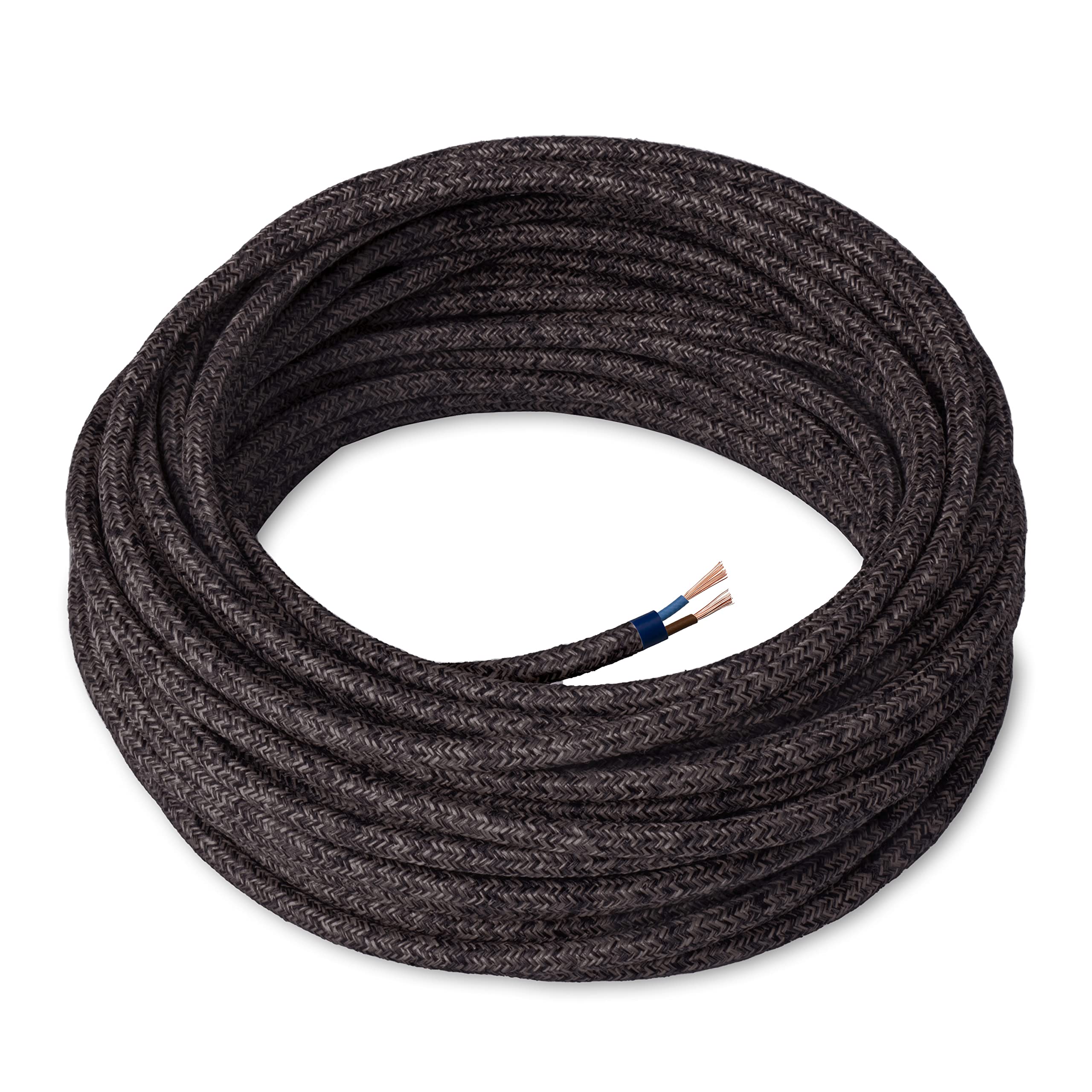 Câble Électrique Textile Couleur Noir, Rond, Jute, 10 Mètres