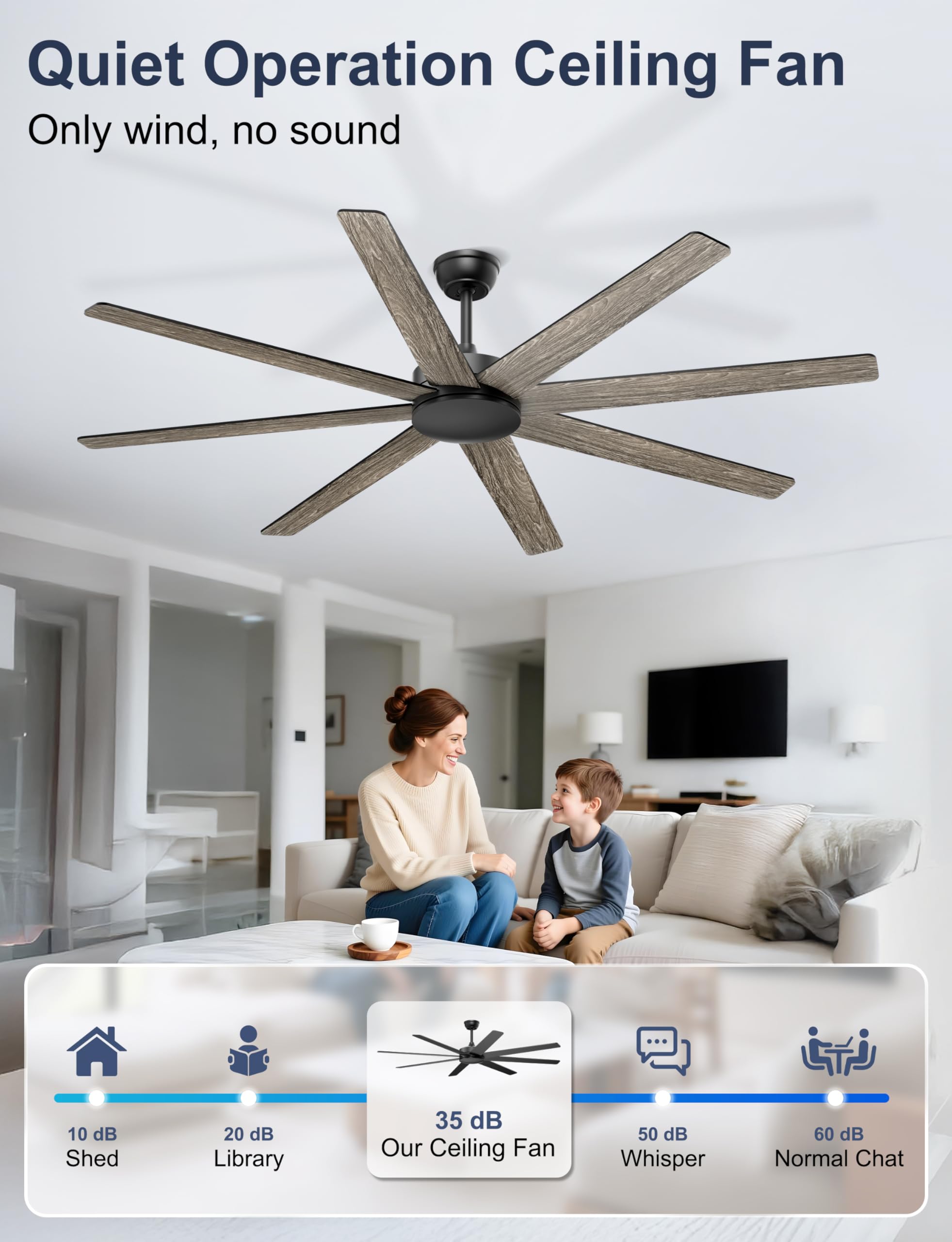 72 Large Ceiling Fans No Lights Modern Black Ceiling Fan Remote APP Control Quiet DC Motor Big Ceiling — view 7