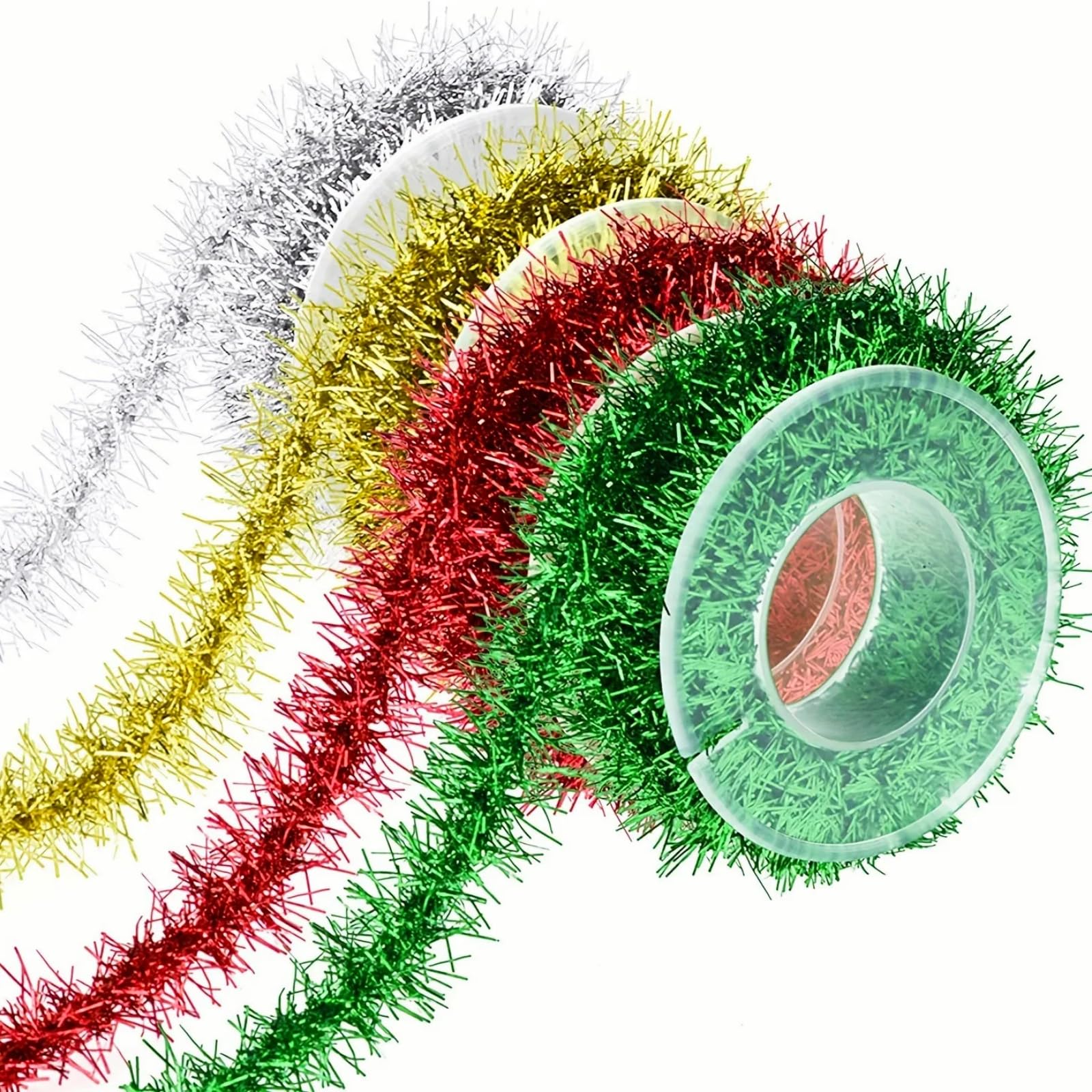 Christmas Tinsel Garland Christmas Thin Tinsel Tree Decorations, 4 Rolls