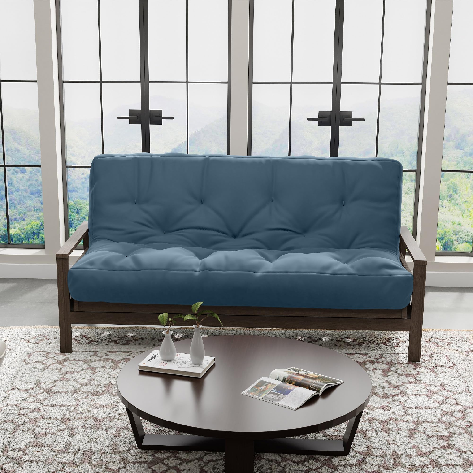 Loosh Home | 10" Full Size Futon Sofa Bed Pocket Coil Foam Mattress - USA Made, Mineral Blue, Frame Not Included
