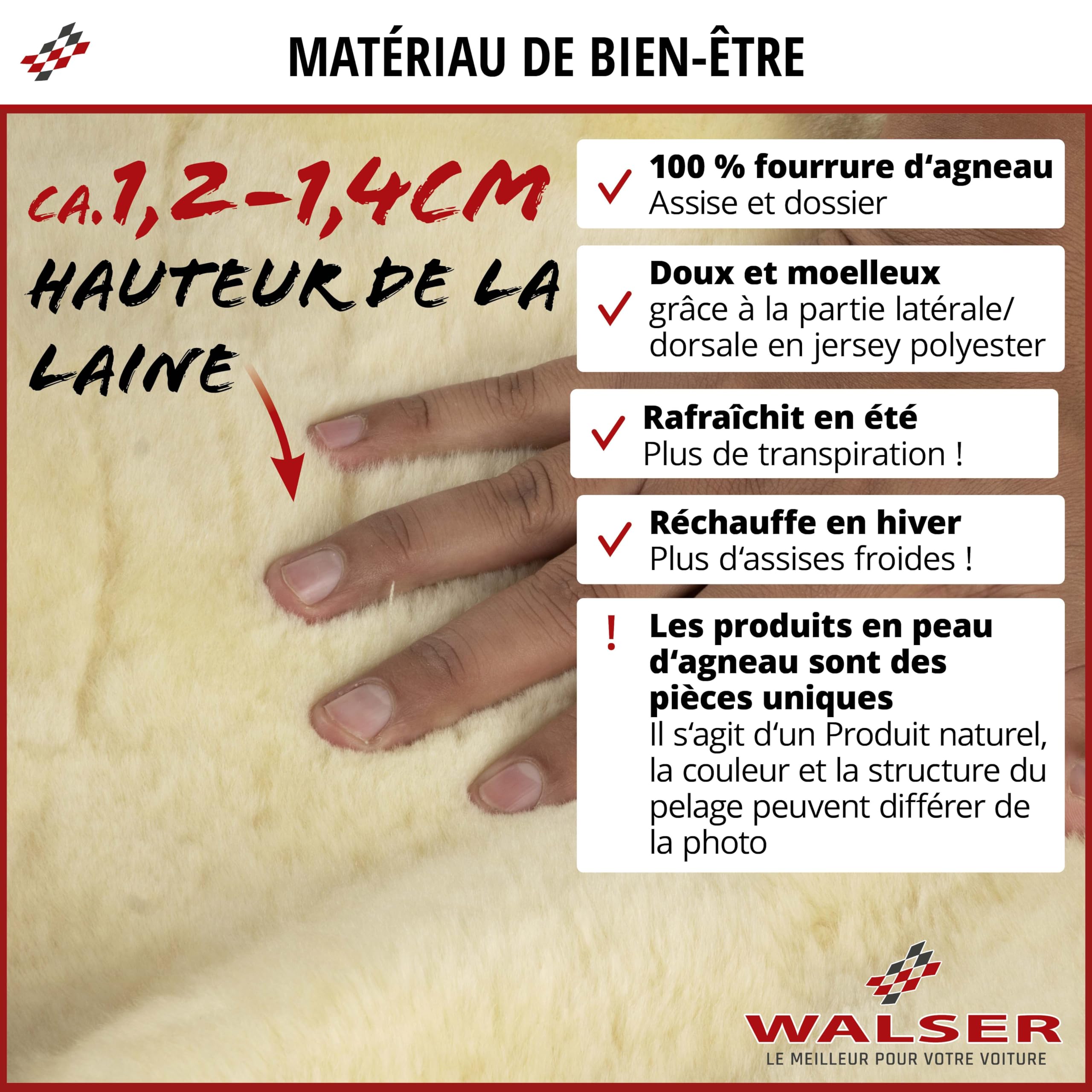 Walser Housse de siège Auto en Peau d'agneau Iva, 100% Peau de Mouton Housse de siège pour Voiture, 1 pièce de Fourrure d'agneau Housses de sièges Avant de Voiture Beige