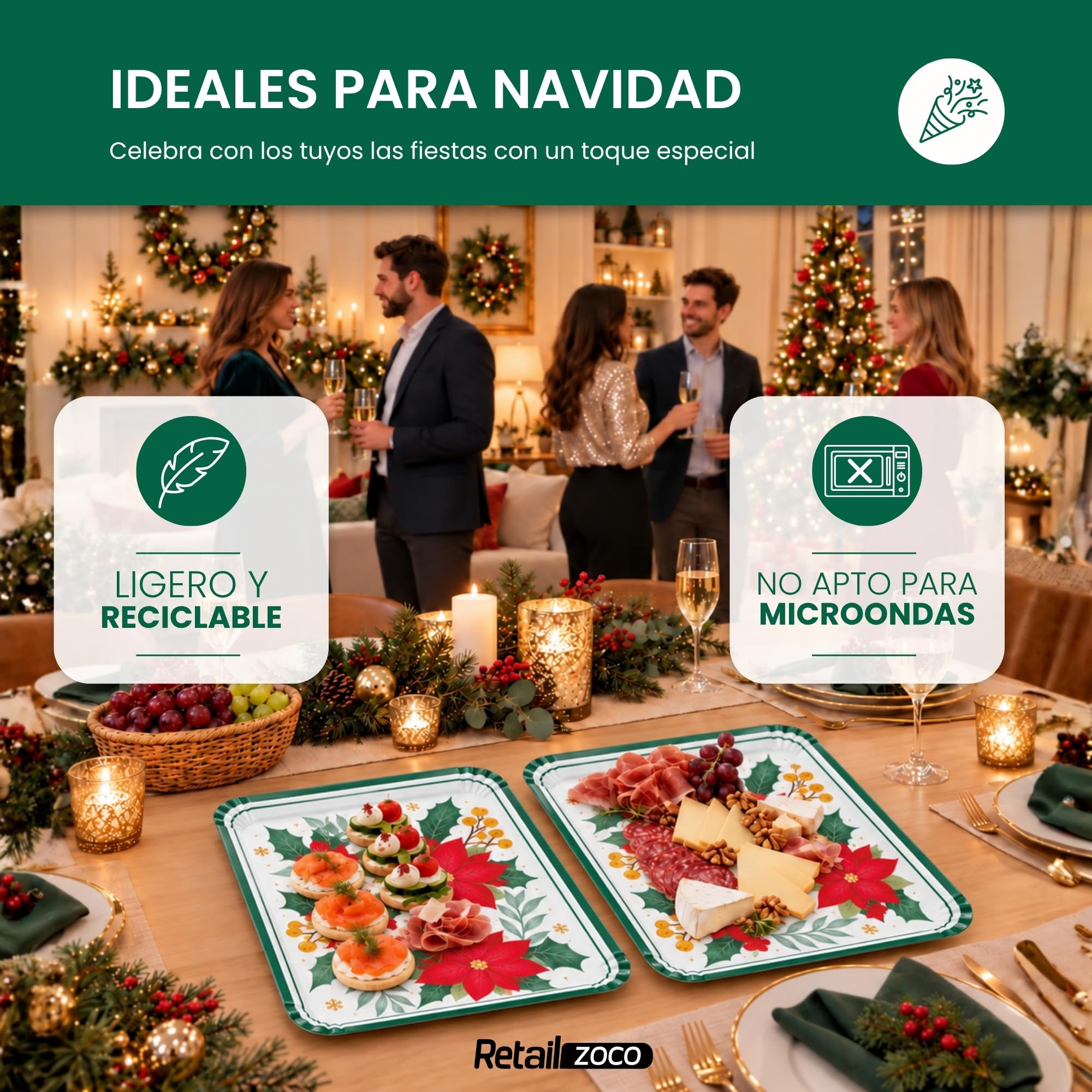Bandejas de Cartón para Servir, Diseño Floral, 6 Unidades - imagen 4