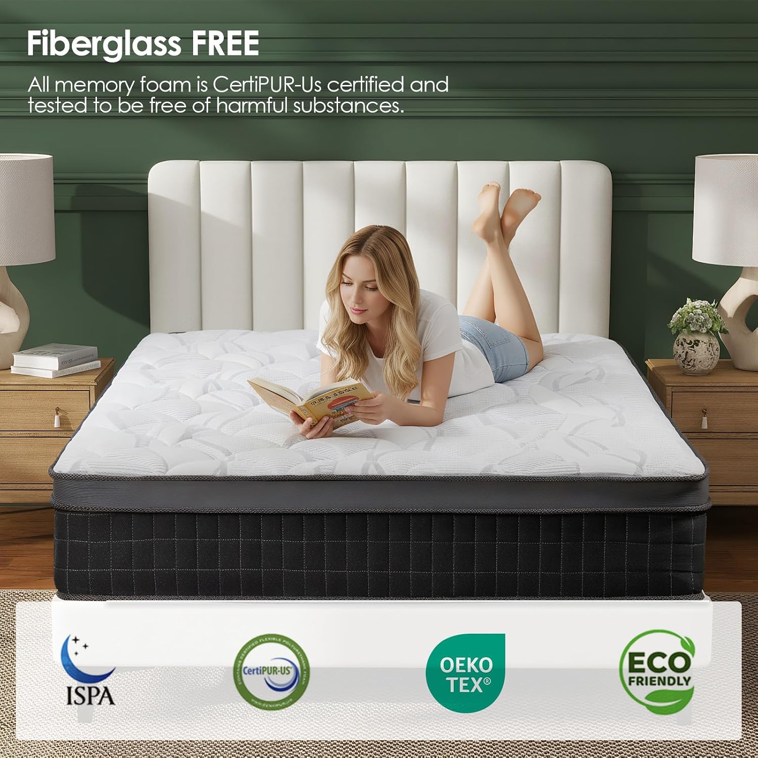 QUEEN ROSE King Hybrid Mattress 10 Inch with Pillow Top, Medium Firm and Cooling Memory Foam Layers, Pocket Springs for Back Support & Motion Isolation, 100-Night Sleep Trial