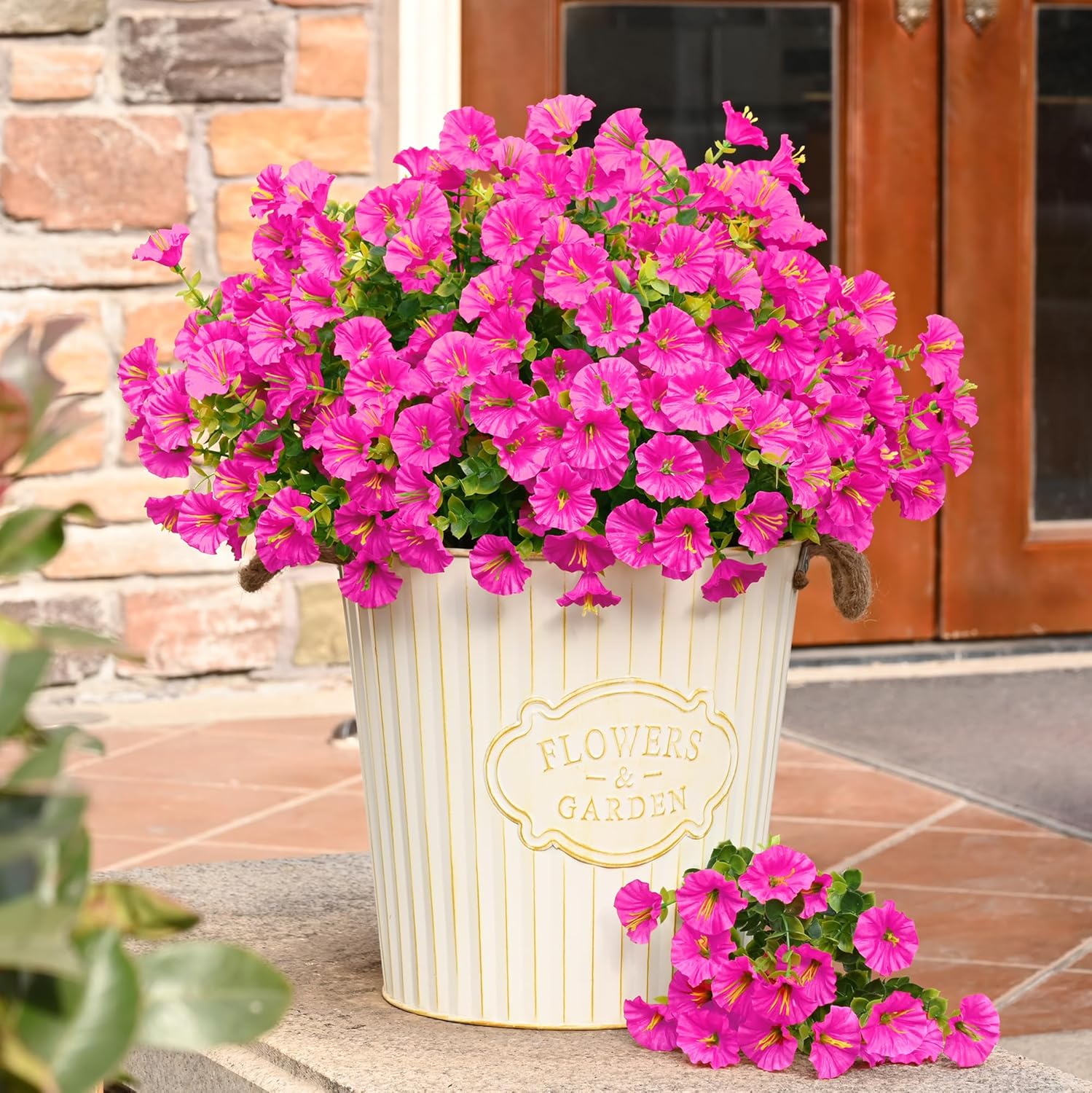 Waipfaru Artificial Flowers for Outdoors, 24 Bundles Faux Plants Outdoor, UV Resistant Artificial Plants Outdoor, Silk Petunias Fake Flowers for Outside Home Decor Planter Porch Decoration, Rose Red - Image 6