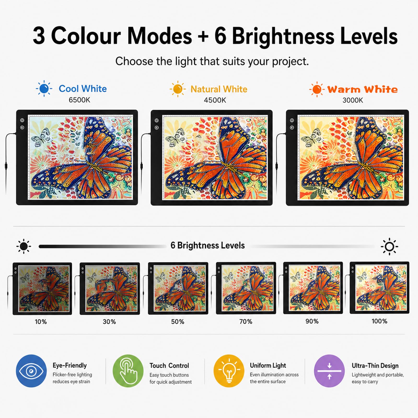Tablette lumineuse LED A5 24 x 15 cm rechargeable pour dessin et calque