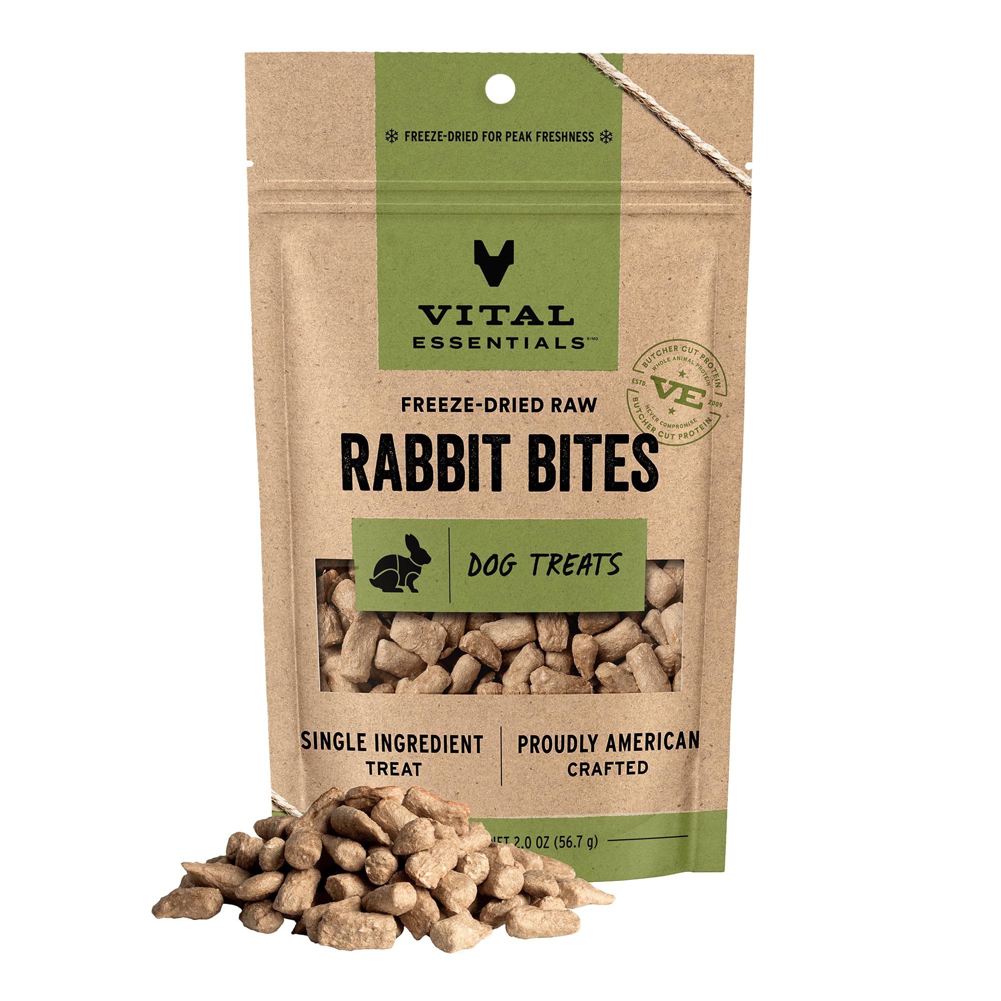 Vital EssentialsRabbit Bites Dog Treats, 2 oz | Freeze-Dried Raw | Single Protein | Premium Quality High Protein Training Treats | Grain Free, Gluten Free, Filler Free