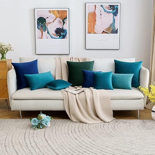 Miniatura 7 de MIULEE - Fundas de almohada de terciopelo verde azulado, fundas de almohada cuadradas decorativas, fundas de cojín suaves y sólidas para el sofá,