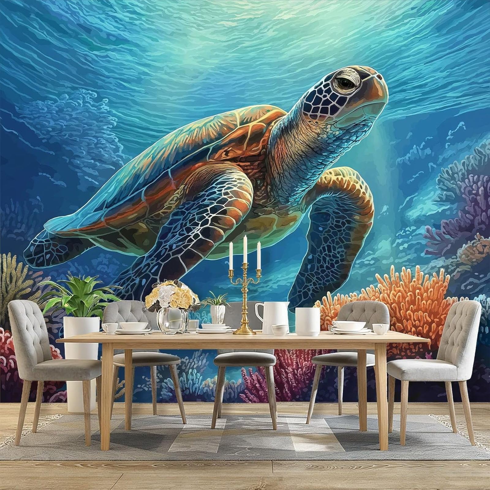 Kfjhgbdshhj 3D Mural Photo Mural-Wallpaper 3D Effect Minimal Sea Animals Turtles, Wall Mural For Bedroom Living Room Ornament - Marine Children's Room, 400Cm X 280Cm Poster - Wall Sticker - Frameless Picture