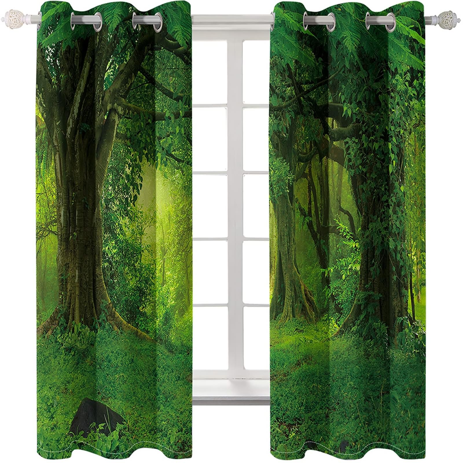 Gualiy Thermo Vorhänge 2er Set Ösen, Vorhänge Grün 86x183 Natur Waldlandschaft Gardinen Vorhang Blickdicht