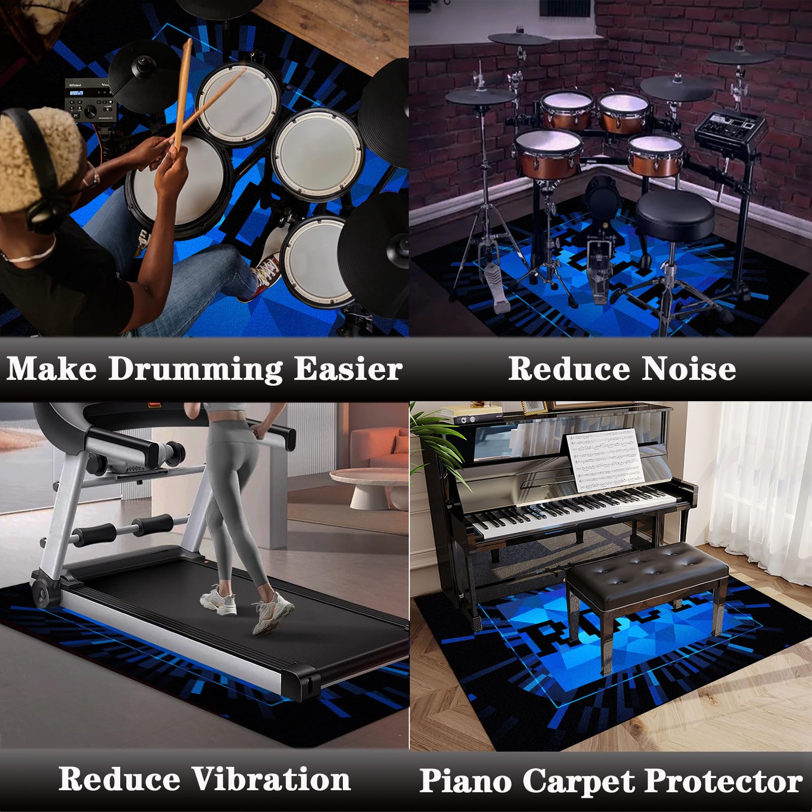 180 x 140 cm Dźwiękoszczelny dywanik do baterii elektronicznych, dywanik bębnowy, dywanik perkusyjny, mata na perkusję, maty na instrumenty muzyczne, antypoślizgowe maty prostokątne