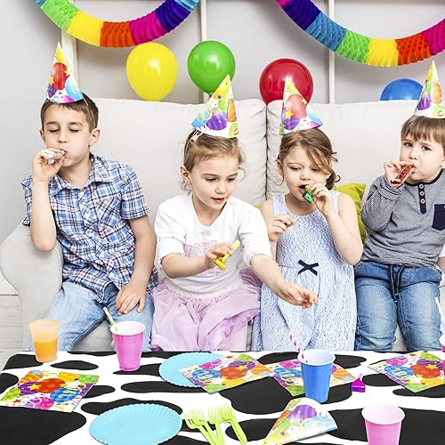 Miniatura 6 de durony Paquete de 2 manteles con estampado de vaca de 108 x 54 pulgadas, fundas de mesa con estampado de vaca blanca y negra para fiestas temáticas