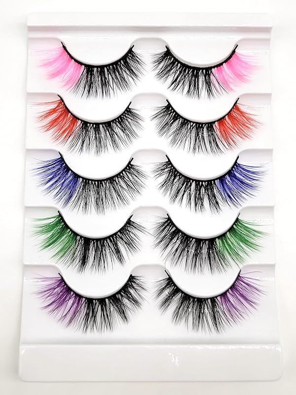 Cílios Postiços MISSLADY 3D de Fibras Sintéticas, 8–16 mm, Pretos com Pontas Coloridas, Pacote com 5 Pares