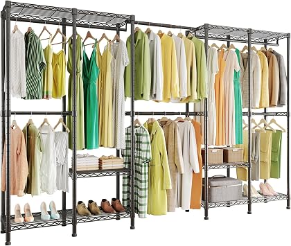 Higeego H5 Pro Heavy Duty Clothes Rack, Black Expandable Clothing Rack | Clothing Rack for Hanging Clothes, Freestanding Closet Organizer System with Expandable Hanger Rods, Portable Closets