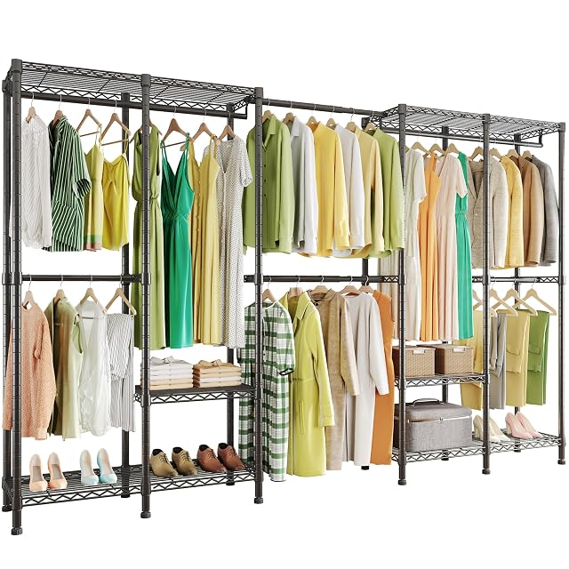 H5 Pro Heavy Duty Garment Rack Freestanding Clothes Rack Wardrobe Closet for Hanging Clothes Portable Closet Organizer with