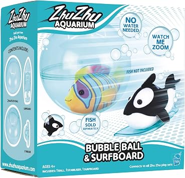 John Adams Zhu Zhu Pets Aquarium Bubble Ball & Surfboard Playset | Fish Sold Separately | Mess-Free Electronic, Interactive Soft Plush Pets | Aquatic Fun for Age 4+ | Great Christmas or Birthday Gift