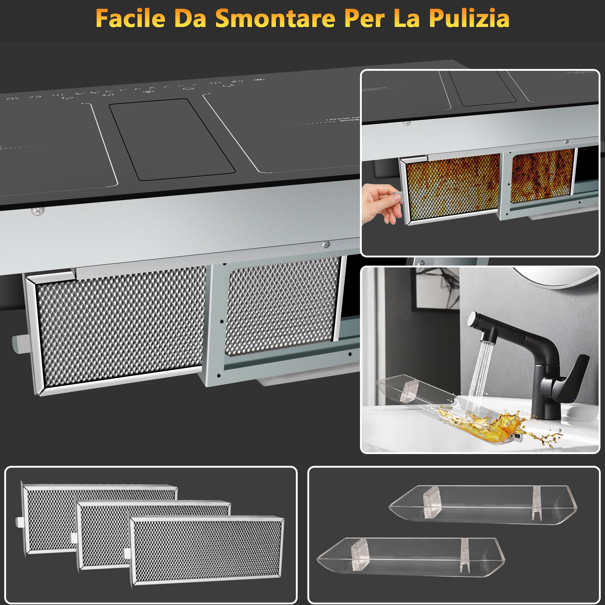 NOXTON Piano Cottura a Induzione 4 Fuochi, 7200W Piano Cottura Elettrico Domino Incasso, 60cm Piastre Induzione con 145W cappa aspirante, Flessible Zone di Controllo Scorrimento, Boost, 220V-240V