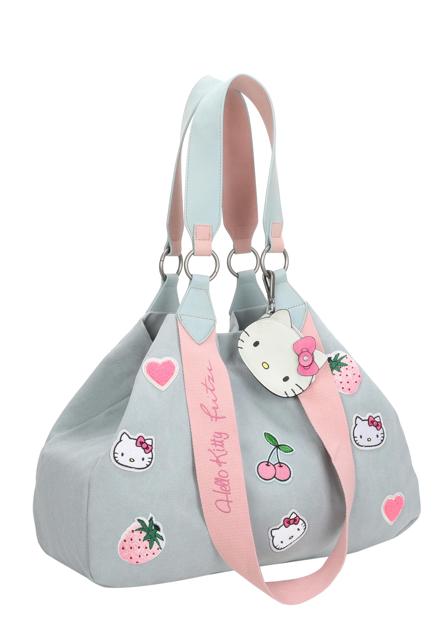 Fritzi Hello Kitty Izzy Medium Limited Sticker Damen Shopper Canvas Baumwollmix Druckknopf Schultertasche Umhängetasche Aufnäher Reißverschlussfach Alltag Freizeit Reisen 30 x 43 x 16 cm, Blau