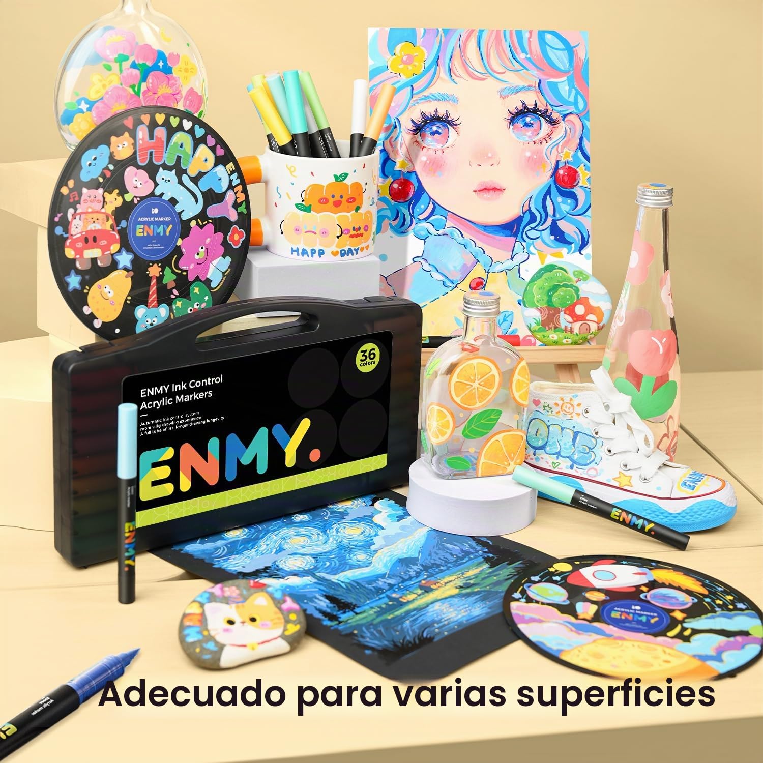 ENMY 60 rotuladores de pintura acrílica líquida directa para textiles, lienzo, piedra, vidrio, madera, papel, manualidades, pinturas acrílicas