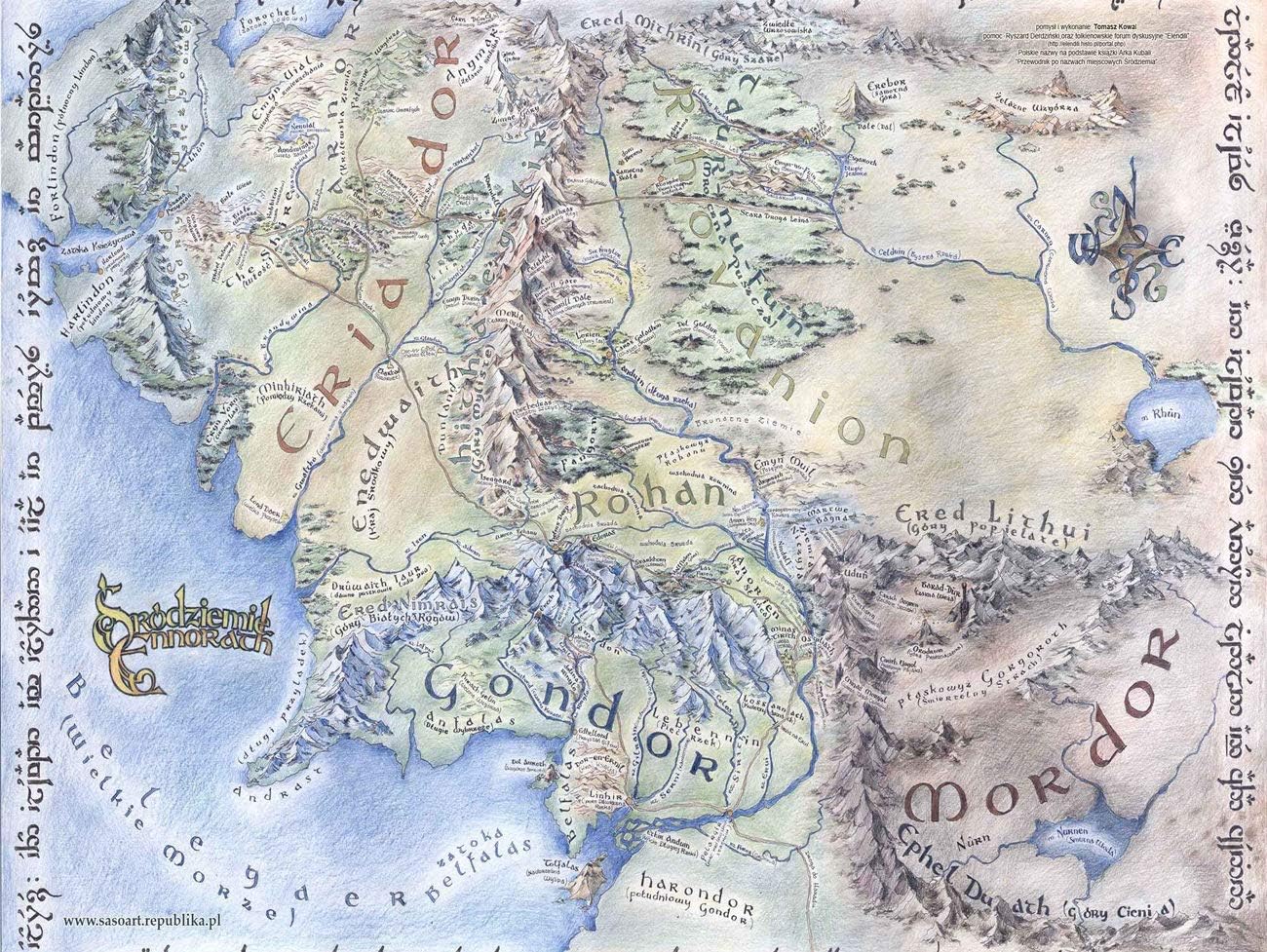 KMS Map of Middle Earth The Lord of The Rings Vintage Style Fabric Canvas Cloth Poster Print for Bar Office Room Wall Print Home Decoration 14x17.99inch(35.6x45.7cm) Unframed (Style L)