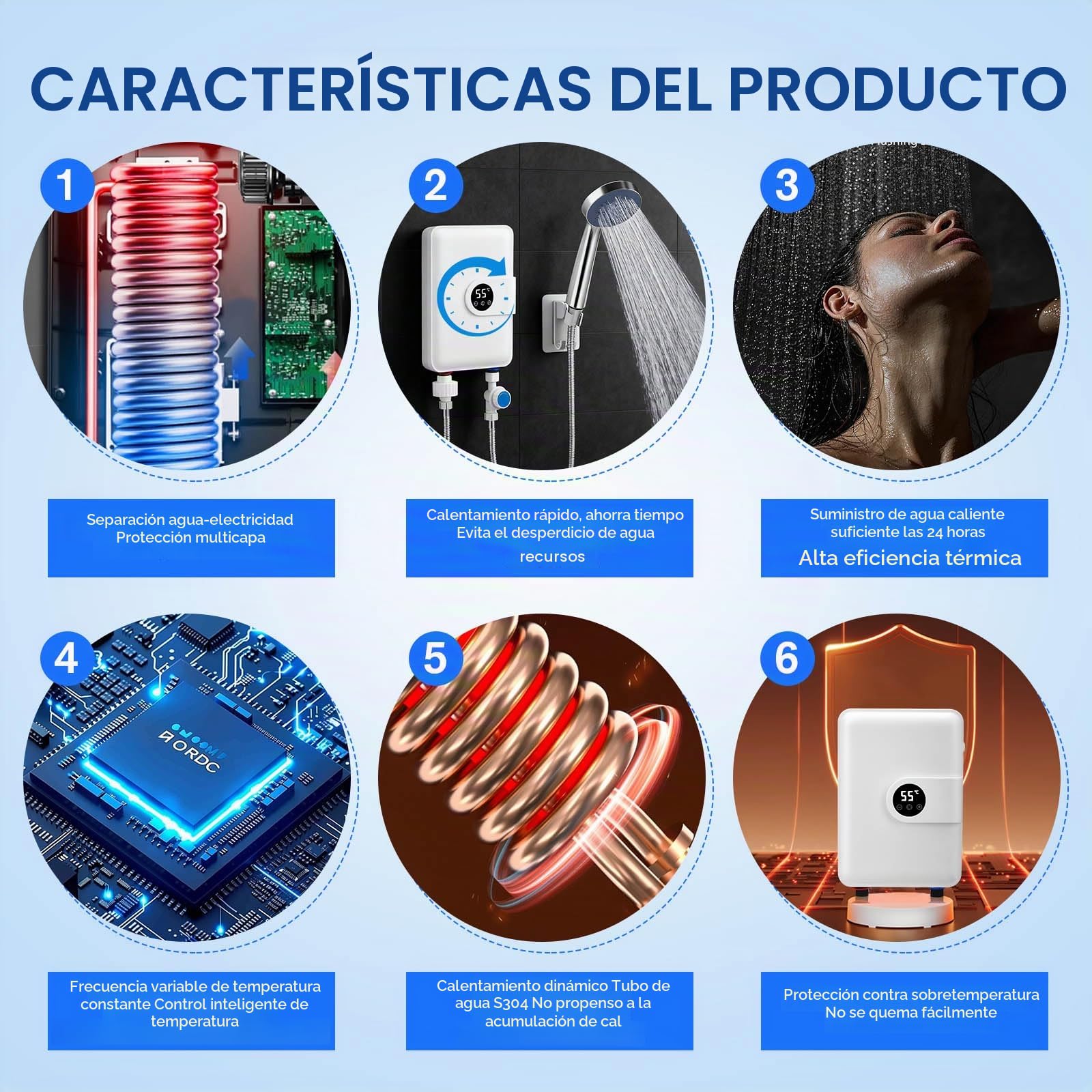 Calentador de agua instantáneo mini, 5500 W, 220 V, eléctrico, para debajo del fregadero, con pantalla LCD de temperatura, controlado electrónicamente. Ideal para ducha, baño y cocina