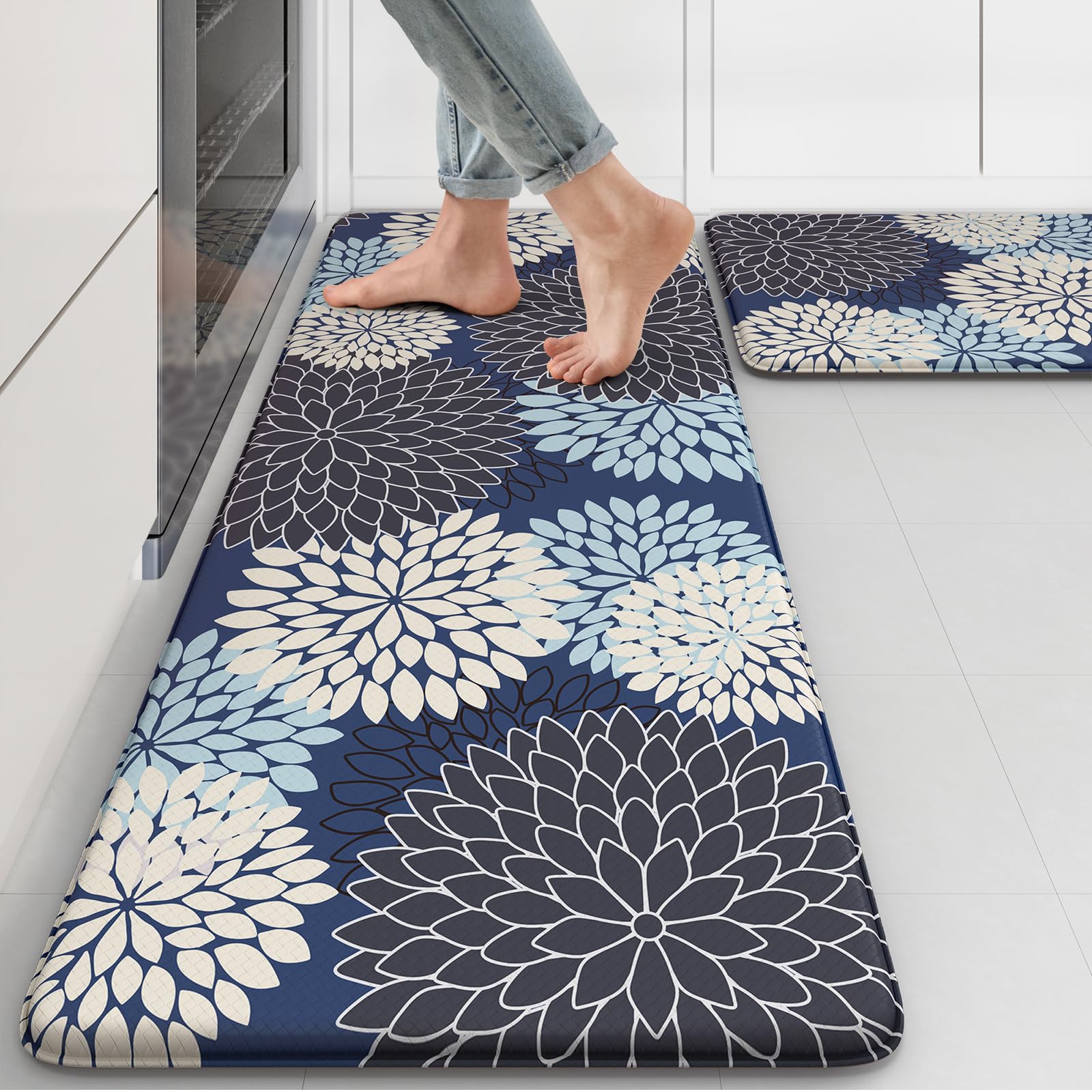 Anti Fatigue Kitchen Mats 2PCS, Boho Dahlia