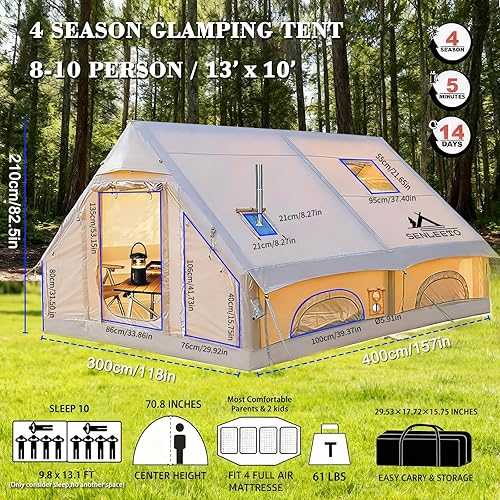 Miniatura 6 de Tiendas inflables grandes para acampar Adul 6810 personas, tienda de campaña inflable de 4 estaciones con lluvia, impermeable y resistente al sol,