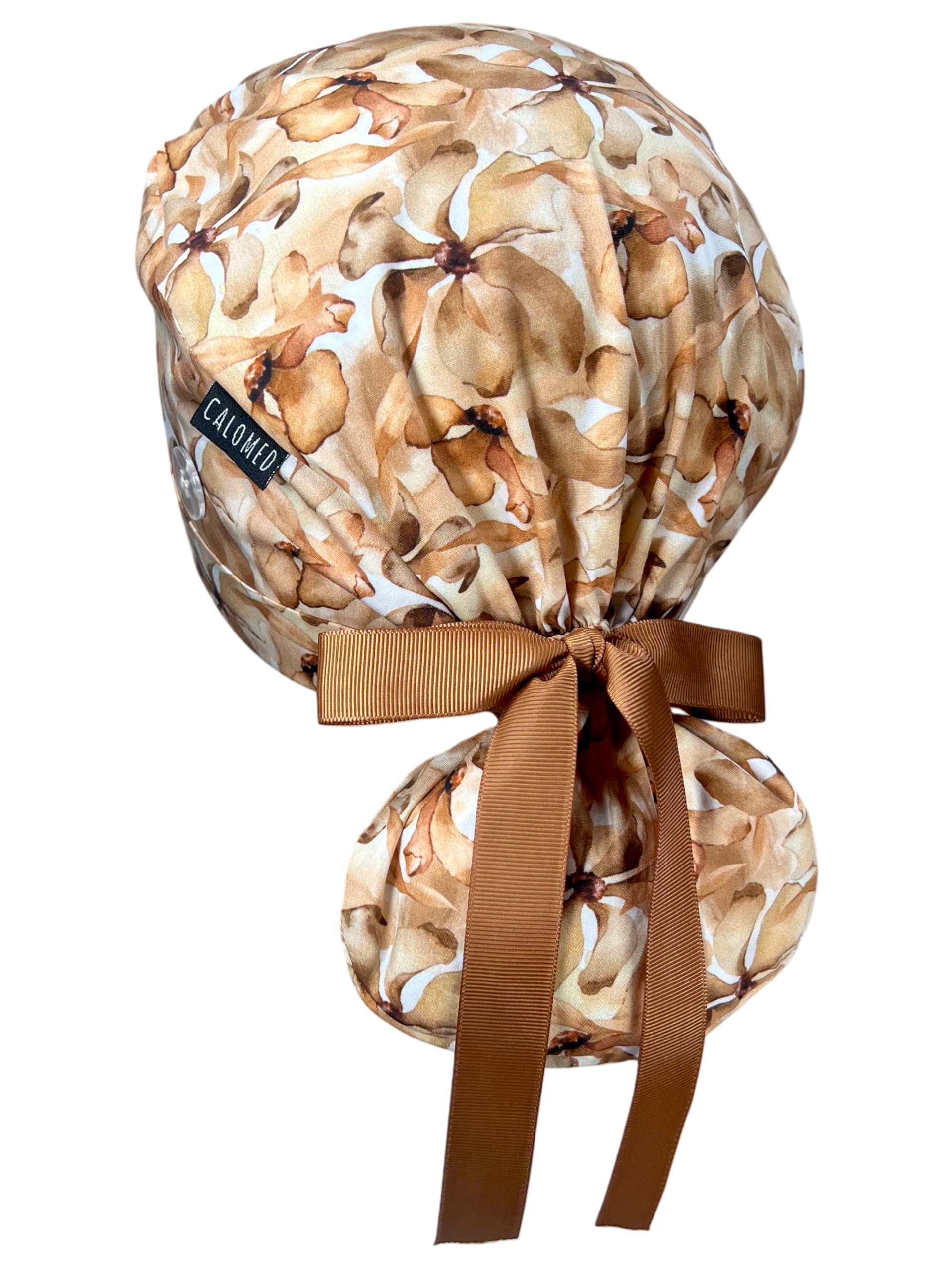 Scrub Cap for Women and Men, Ponytail Scrub Caps, Working Hat, Head Cover with Ribbon Ties and Buttons, Long Hair