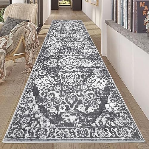 Miniatura 63 de HEBE - Alfombra de pasillo de 2 x 8 pies, lavable, vintage, envejecida, antideslizante, alfombra de lavandería, alfombra bohemia para pasillos