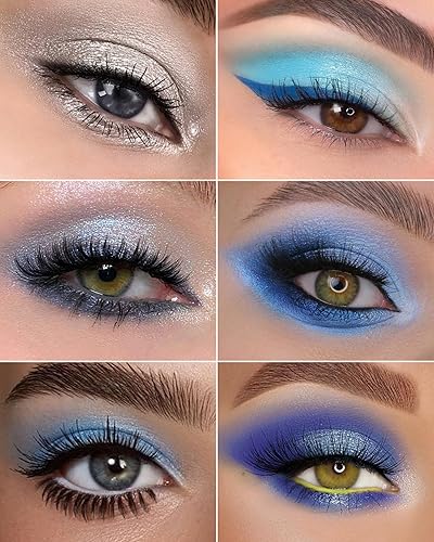 Miniatura 3 de Paleta de sombra de ojos azul mate de 8 colores de larga duración verde azulado para maquillaje de tonos fríos, aspecto de ojos brillante, alta