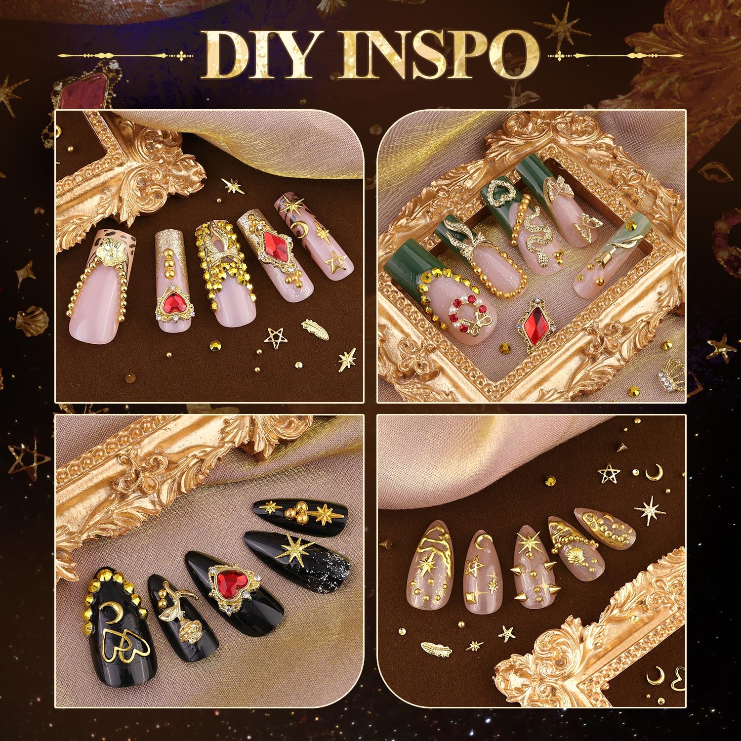 4 Boxes Gold Nail Charms and Gems for Nail Art, Nail Gems and Charms for Nails, Nail Pearls and Caviar Nail Beads, Nail Jewels and Nail Rhinestones Heart Star Nail Decorations Kit - Image 5