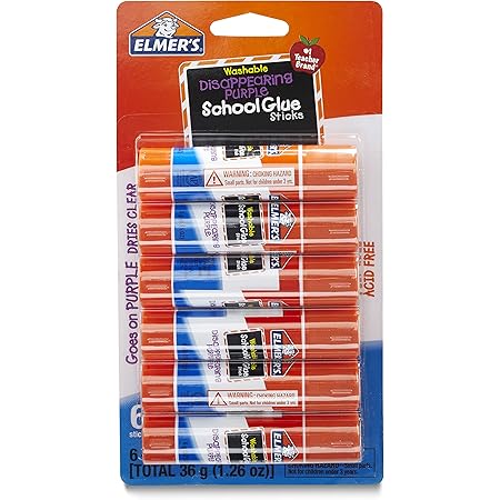 Elmer's Disappearing Purple School Glue, Washable, 6 Pack, 0.21-ounce sticks