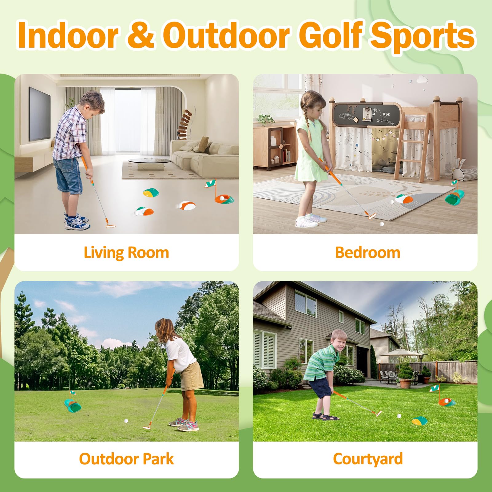 Juguetes de Golf para Niños, Juego de Golf con Palos de Golf Retráctiles, Retorno de Golf, Pelotas, Cabezas de Golf y Hoyos de Práctica, Regalo de Juegos Deportivos de Exterior para Niños