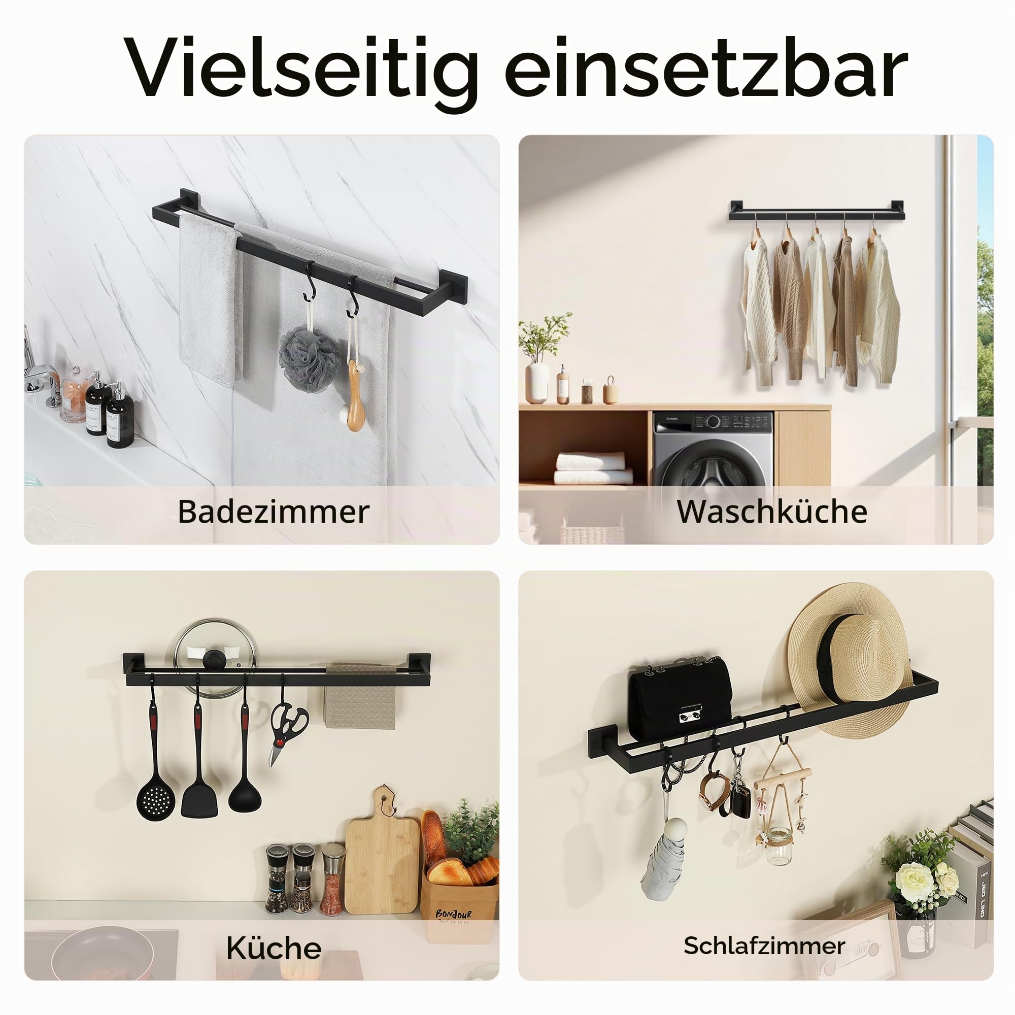 MOOCHE Doppelt Handtuchhalter Schwarz 80CM Handtuchstange SUS304 Edelstahl | Gästehandtuchhalter Bad Wandmontage SUS304 Edelstahl Premium Doppelt Badetuchhalter für Badezimmer und Küche (60CM)