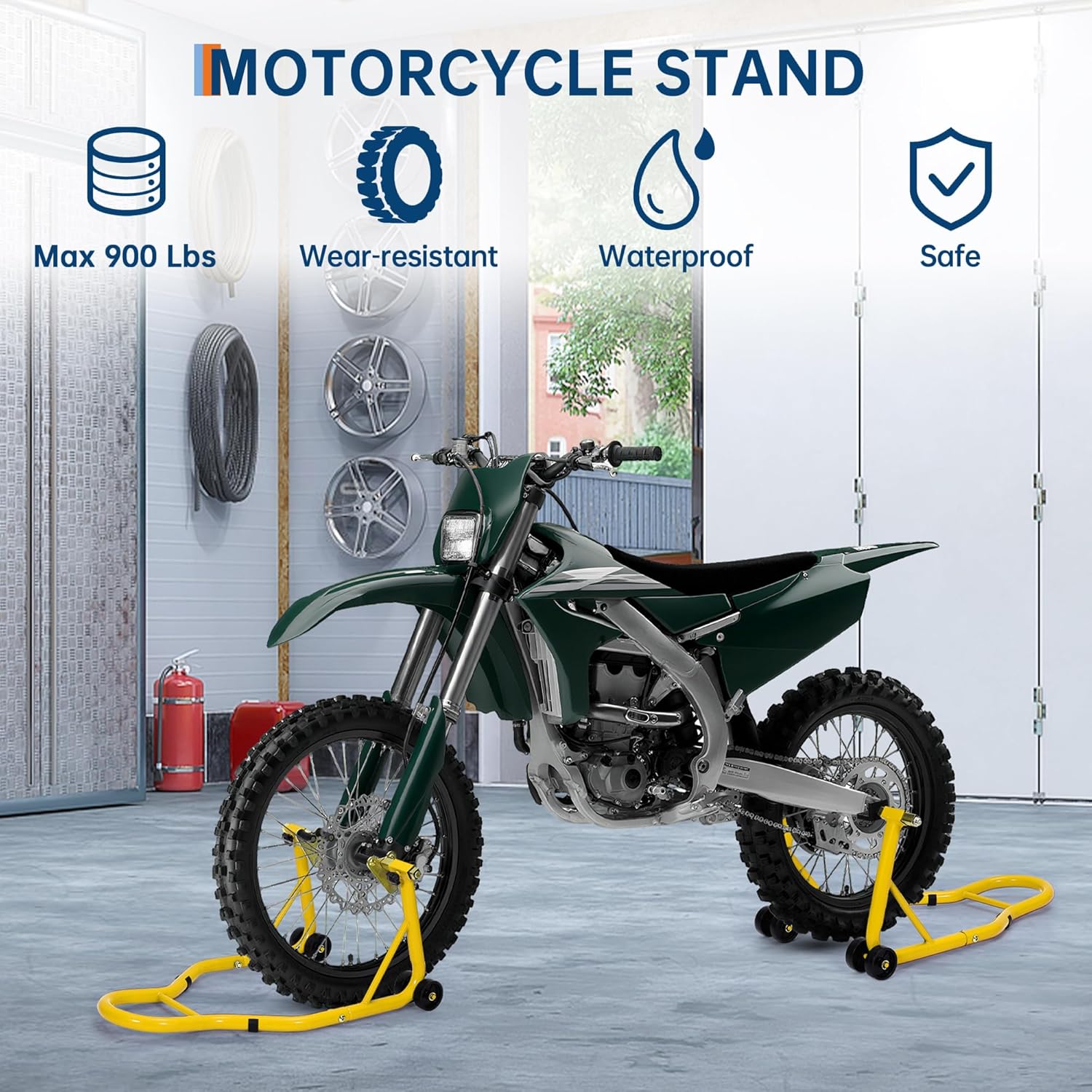 GarveeTech Motorcycle Stand Lift - 900 LBS Front & Rear Combo Universal Motorcycle Stands,Dirt Bike Stand Compatible With Sport Bike Most Y aMaha H onda K awasaki S uzuki B M W Motorcycles,Yellow