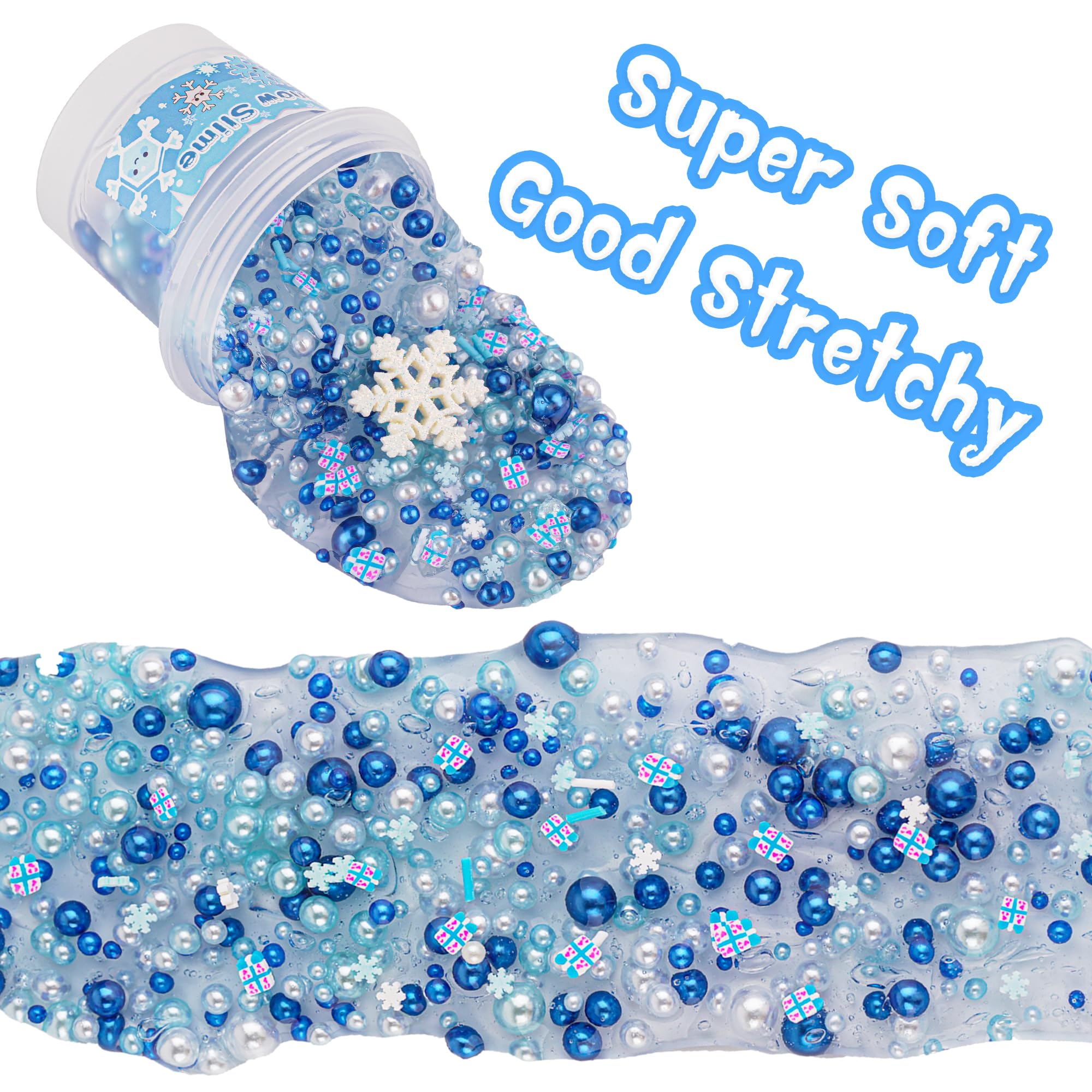 Blue & White Pearl Bead Slime, Good Stretchy & Non-Sticky Crunchy Slime, Slime Party Favors for Kids, Slime Sensory Toys, Girls Gifts & Boys Gifts for Birthday Easter Hallowmas Christmas Slime