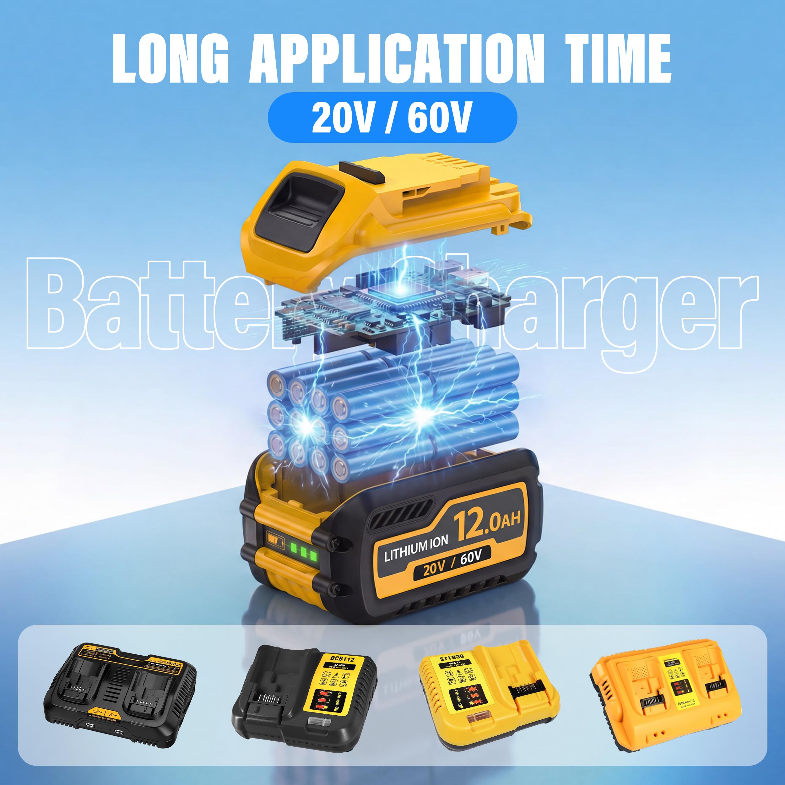 Upgraded 2-Packs 12000mAh High Capacity Replacement for Dewalt 20V 60V Max Battery Compatible with DCB606 DCB609 DCB612 DCB200 — view 5