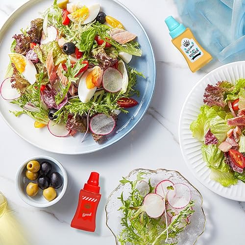 Miniatura 3 de RONRONS Mini botella de ketchup de 0.8 fl oz, botellas pequeñas para condimentos, contenedor de salsa de plástico para lonchera, accesorios de caja