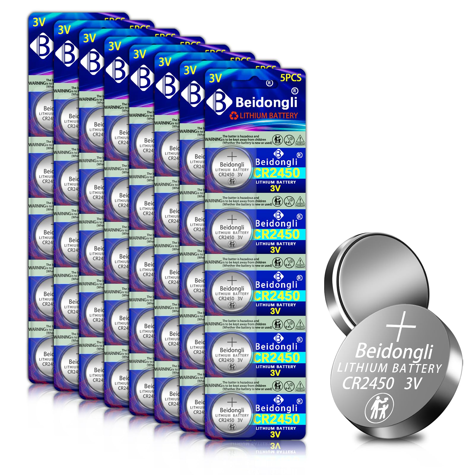 CR2450 3V Lithium Knopfzellen CR 2450 Batterien 40 Stück【5 Jahre LagerGarantie】 (CR2450-8-40)