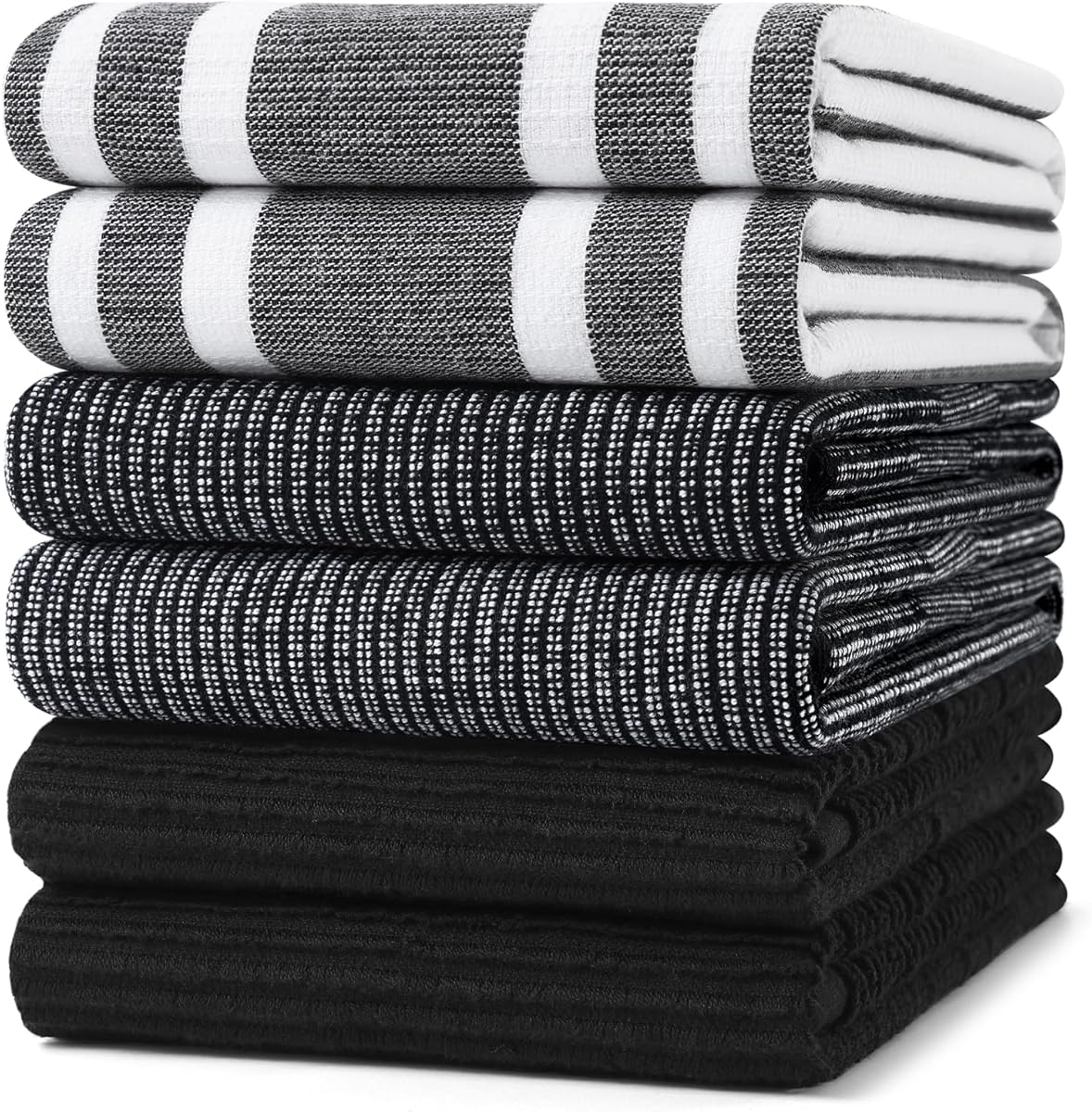 Homaxy Premium Kitchen Towels(18”x 28”, 6 Pack), Large Cotton 380 GSM Kitchen Hand Towels, Soft and Absorbent Terry Dish Towels, Multipurpose Tea Towel Set with Hanging Loop, Black