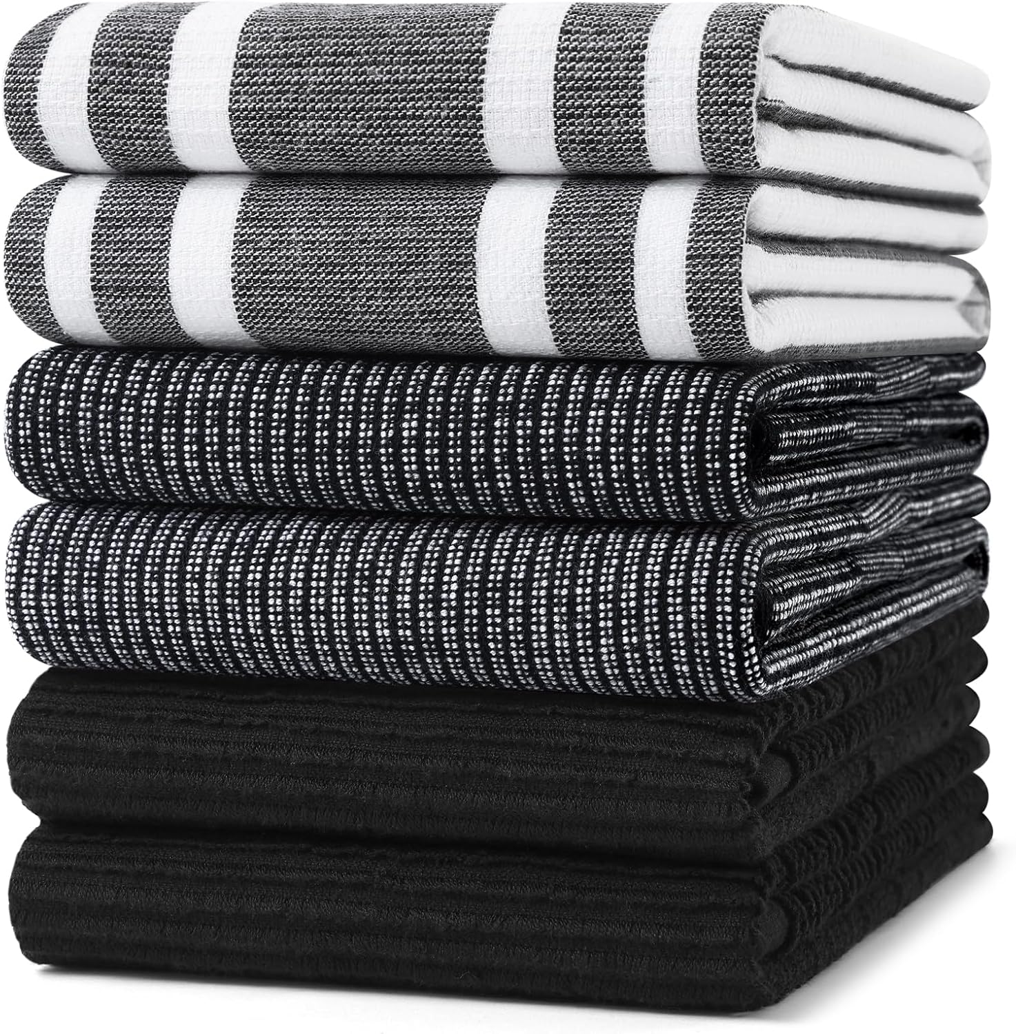 Homaxy Premium Kitchen Towels(18”x 28”, 6 Pack), Large Cotton 380 GSM Kitchen Hand Towels, Soft and Absorbent Terry Dish Towels, Multipurpose Tea Towel Set with Hanging Loop, Black