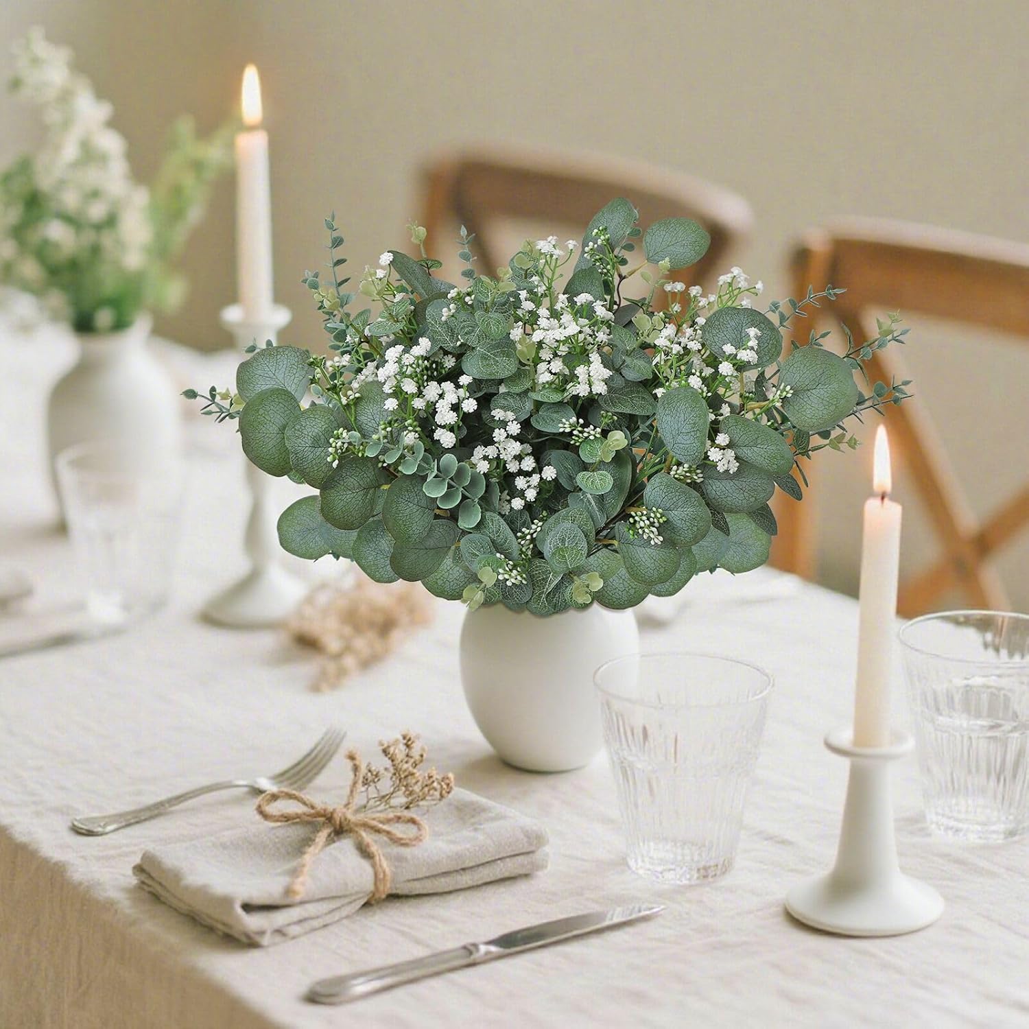 KHOYIME Artificial Eucalyptus Greenery Stems 120PCS with 4 Kinds of Mixed Faux Babys Breath Flowers Fake Green Leaves Plants Bulk, DIY Floral Bouquets Arrangement for Wedding Party Table Home Decor