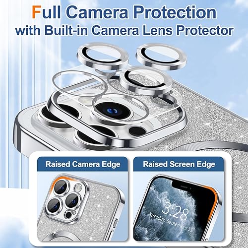 Miniatura 3 de Hython Funda para iPhone 13 Pro con purpurina, fundas magnéticas transparentes para teléfono con protector de lente de cámara compatible con MagSafe